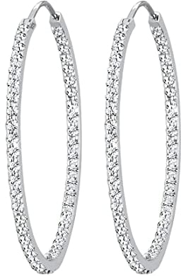 Elli PREMIUM Ohrringe Damen Creolen Basic mit Kristallen in 925 Sterling Silber