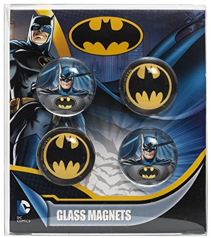 Joy Toy 301016 Batman 2.5 cm aus Glas, 4 teilig in Geschenkpackung, 1 x 8.5 x 9.5 cm Magnete, S, Schwarz, Gelb und Dunkelgrau