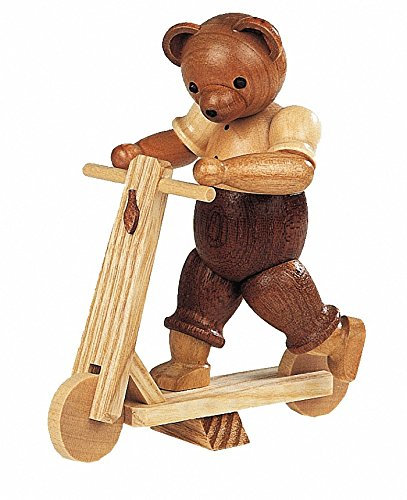 Müller Bär auf Roller, 10 cm hoch, Natur, original Erzgebirge Seiffen