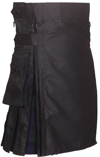 Hybird Utility-Kilts mit Lederriemen für Herren (Black Watch, 48 Inches - 121.92cm)