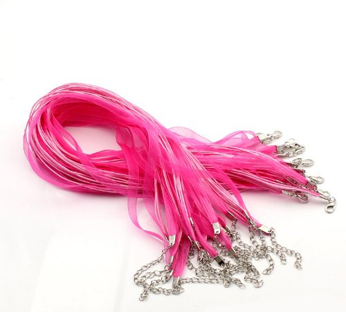 CKB Ltd 20x Pink - Ribbon Waxen Organza Cord Fit DIY Bead Pendant Necklace Lobster Clasp