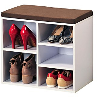 Kesper 15815 Schuhschrank mit Sitzkissen, Bambus-Spanplatte, weiß, 51,5 x 29,5 x 48 cm