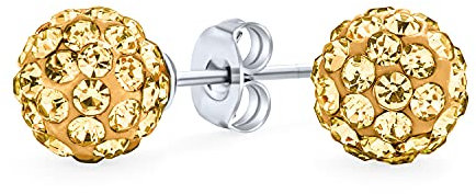 Elegante .925 Sterling Silber Runde 8MM Glitzernde Pave Kristall Disco Ball Gelbgold Ohrstecker Für Damen