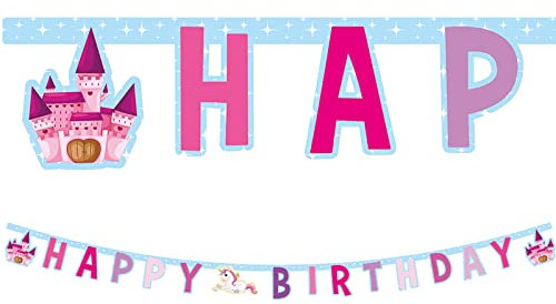 Procos 85676 - Girlande Happy Birthday Unicorn, Größe 200 x 14 cm, Hängedekoration, Kindergeburtstag