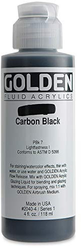 Or 0002040-4 4 oz - 118ml - Fluid Acrylic Color Paint Bottle - Carbon Black