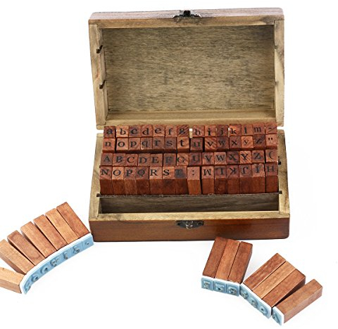 NUOLUX 70st Vintage-Stil Alphabet Buchstaben Anzahl Symbol Stempel Dichtungen in Holzkiste Fall