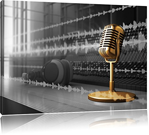 Pixxprint Cooles Musikstudio B&W, Größe: 60x40cm, Leinwandbild, fertig gespannt, Wandbild, Dekoration, Kunstdruck, kein Poster