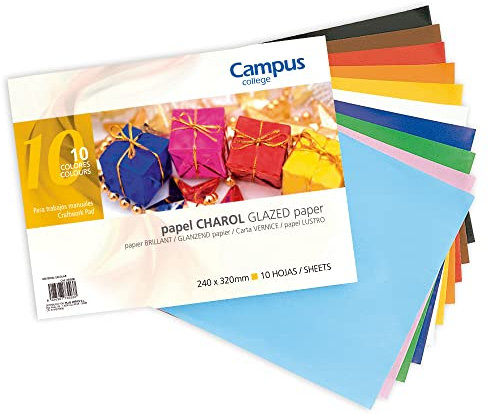 Campus College - 10 Hojas Papel Charol de Colores, Papel Manualidades, 180 g/m² para Manualidades DIY Scrapbook Tarjetas, Envoltorio de Regalo, Tarjetas, Diseños, 10 colores