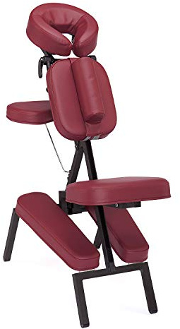 WellTouch VITAL Massagestuhl, klappbar, Burgund, Stuhl für Mobile Massage und Shiatsu, inklusive rollbarer Tragetasche