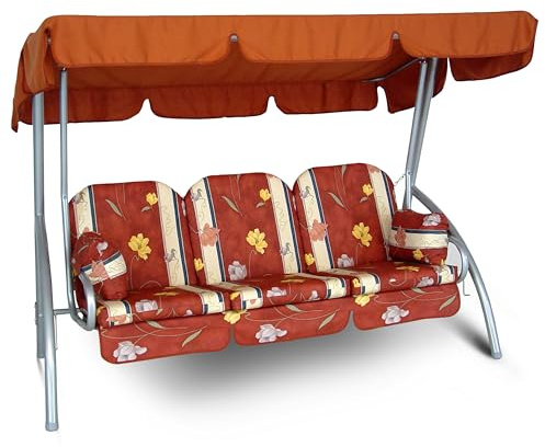 ANGERER Hollywoodschaukel Deluxe Terra-Creme geblümt | Gartenschaukel Made in Germany, Schaukel zum Sitzen und Entspannen, einfache Montage