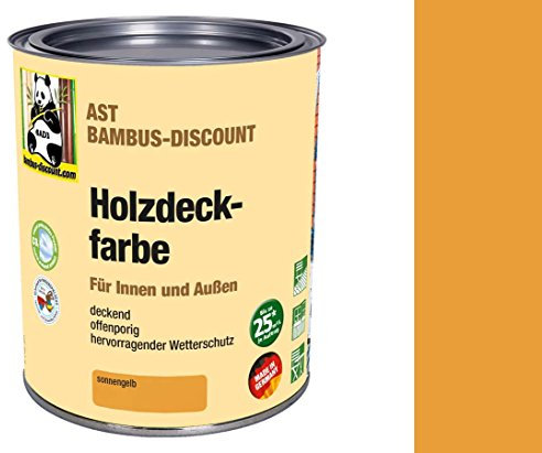 Holzdeckfarbe sonnengelb 0,75 Liter für Innen und Außen - deckend, offenporig, hervorragender Wetterschutz - Bambusrohre lackieren