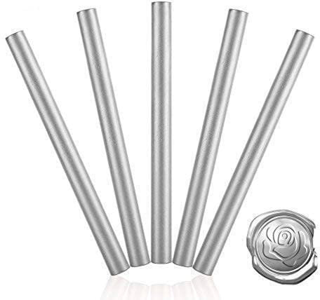 5 Stück Siegellack Sticks Multi-Color Cord Docht Siegelwachs für Brief Brief Retro Vintage Wachs Siegel Stempel (Farbe: Silber)