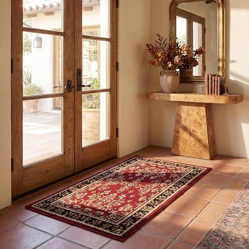 SAFAVIEH Lyndhurst Collection Area Rug - 2'3 x 4', Red & Black, Traditional Oriental Design, Non-Shedding & Easy to Clean, Ideal for Hallway, Foyer, Entryway, Kitchen (LNH331B)