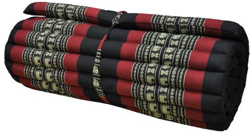 Wilai Kapok Thaikissen, Rollmatte breit (81614 - schwarz/rot Elefant)
