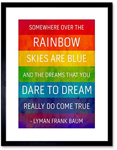 Wee Blue Coo 9x7 '' SOMEWHERE OVER RAINBOW FRANK BAUM QUOTE GRUNGE FRAMED ART PRINT F97X1064