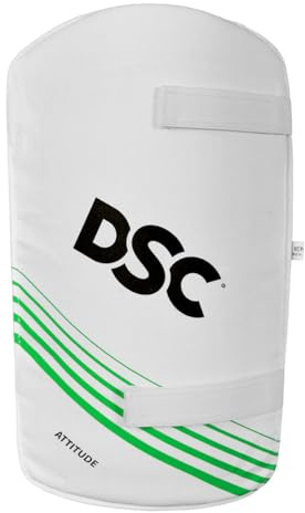 DSC Intense Attitude Cricket Thigh Pad | Farbe: Weiß & Blau | Szie: Herren Rechtshänder | Material: Leder | Low Density Foam Inside | Mit elastischen Riemen | Vollständig einstellbare Komponenten