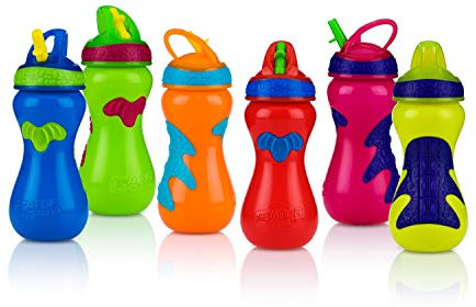 Nûby Tasses d'Apprentissage - Gobelet polypropylène 450 ml GATOR GRIP, paille anti-goutte +6 mois - Coloris aléatoire