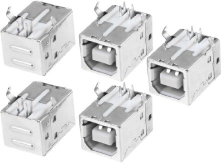 sourcing map USB Type-B Female Right Angle PCB Mount Jack Socket (Pack of 5)
