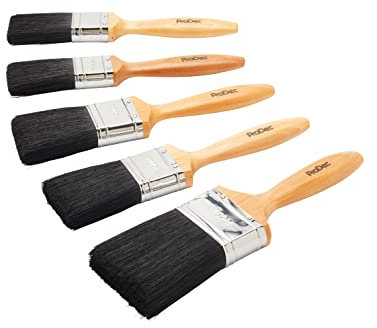 ProDec 5 piece Craftsman Trade Professional Mixed Bristle Paint Brush Set for Painting with Emulsion, Gloss, Satin Paints on Walls, Ceilings, Wood and Metal, Contains 2x 1.5, 2x 2, 1x 3 inch Brushes