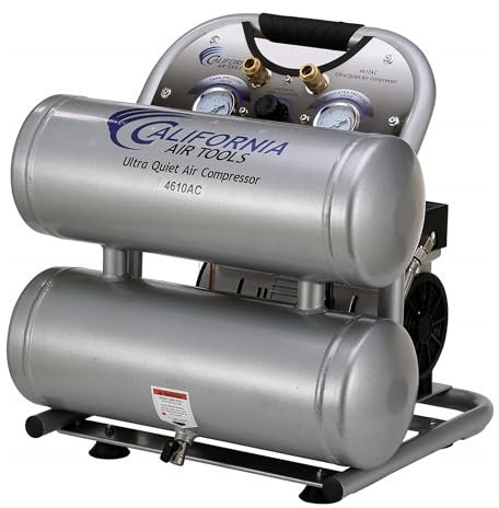 California Air Tools CAT-4610AC Ultra silencioso y sin aceite 1.0 hp 4.6 galones de aluminio del tanque gemelo del tanque Compresor de aire portable, plata