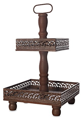 Melko Etagere XXL 2 Etagen Dekorative aus Metall 52CM Braun Vintage Standetagere