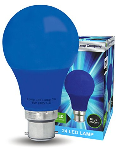 Long Life Lamp Company Bright 5w LED Coloured GLS Light Bulb Blue B22 Bayonet Cap Fitting