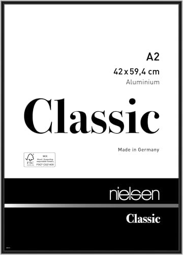 nielsen Bilderrahmen, 42 x 59,4 cm (A2), Aluminium, Schwarz glanz, Posterrahmen zum Aufhängen im Hoch- & Querformat, Echtglas, Classic