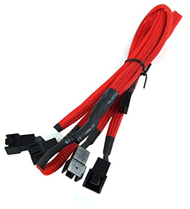 Phobya Y-Kabel 3Pin Molex auf 4X 3Pin Molex 60cm - UV Rot Kabel Lüfterkabel und Adapter