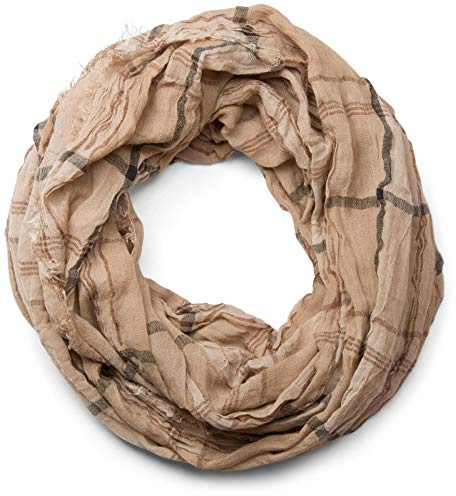 styleBREAKER Unisex loop-halsduk med rutmönster och fransar 90x88cm,Beige