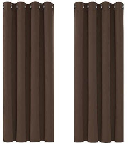 Deconovo Blickdicht Gardinen mit Ösen für Schlafzimmer Thermogardine Kälteschutz Vorhang, 138x117cm(HöhexBreite), Braun, 2er Set
