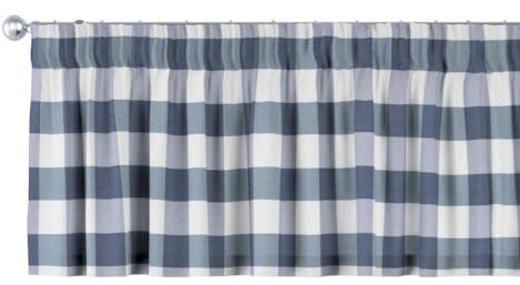 dekoria Kurzgardine mit Kräuselband Schal Gardine Dekoschal 130 x 40 cm Weiss-dunkelblau kariert