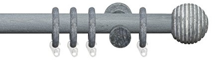 Liedeco Gardinenstange Vorhangstange Stilgarnitur Komplettgarnitur Terra Kugel Rille | Holz | weiß, grau | 28 mm Ø (kalkgrau, 120 cm)