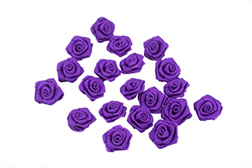 Satinrosen 2cm 20 Stück zum Basteln Dekorieren Verzieren - FARBAUSWAHL - kleine Deko Rosen aus Stoff - Hochzeit Tischdeko Geschenkverpackung Scrapbooking Handarbeit Blüten Dekoideen Lila 465