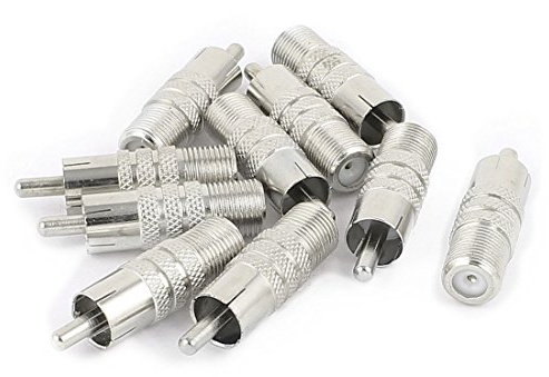 sourcing map 10 Pcs F-Type Female to RCA Male Adapter Connector Coax Jack Silver Tone
