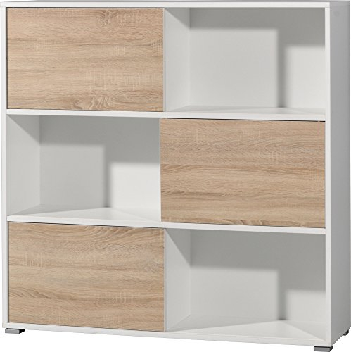 GERMANIA DIE MÖBELMACHER 4038-176 Étagère à Porte Coulissante Panneau Blanc/Chêne Sonoma-Repro 120 x 119 x 35 cm