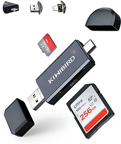 KiWiBiRD USB C USB-A SD Micro SD Easy Card Reader, Type-C Micro USB Memory Card Adapter for SDXC SDHC TF UHS-I Cards Compatible with MAC, iPad Pro MacBook Pro, Galaxy Tab S5e S6, Tab A, Android Phone