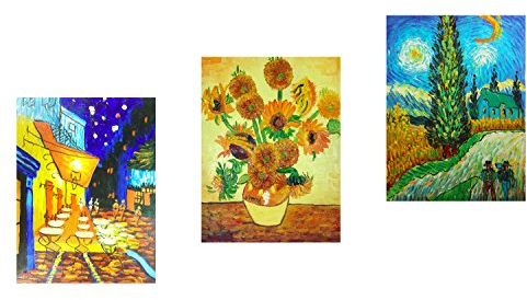 Fokenzary Handgemalte Ölgemälde auf Leinwand Vincent Van Gogh‘s berühmte klassische 3 Kunstwerke Kombination aus 3 Bildern Wanddekor gerahmt fertig zum Aufhängen canvas 12x16inx3pcs