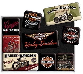 Nostalgic-Art Retro Kühlschrank-Magnete, 9 Stück, Harley-Davidson Bikes – Geschenk-Idee für Biker, Magnetset für Magnettafel, Vintage Design