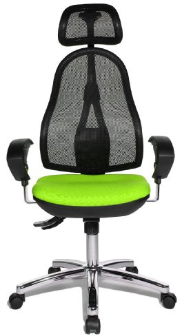 Topstar OP290UG05X Open Point SY Bürostuhl, Schreibtischstuhl, Syncro-Bandscheiben-Drehstuhl, inkl. höhenverstellbare Armlehnen und Kopfstütze, Bezugsstoff apfelgrün