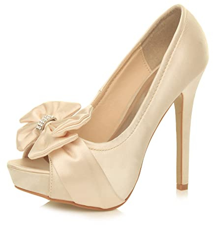 AJVANI Wedding Evening Bridal high Heel Peeptoe Bow Court Shoes Size 7 40 Ivory