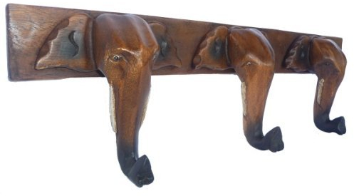 livasia Holzelefanten Aufhänger, Wandhaken mit Elefantenkopf, Jackenhalter, Elefant aus Holz, Asiatische Deko, Gaderobe, Kleiderhaken aus Holz