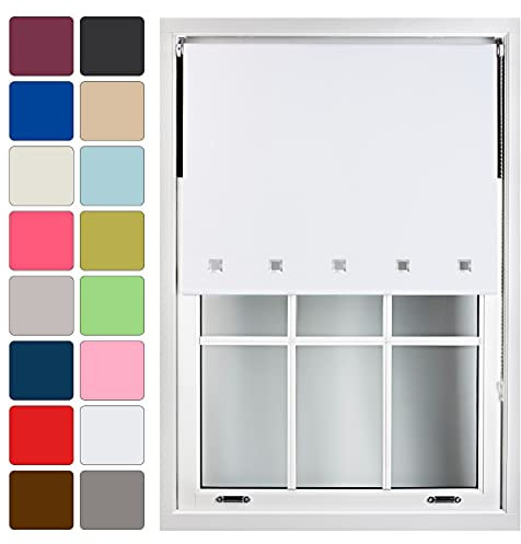 FURNISHED Blackout Blinds Roller Shade Window Blind with Chrome Square Eyelets Customized Width Made to Measure, White, 120cm x 165cm