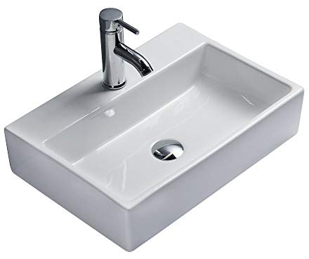 Art-of-Baan® Keramik-Waschbecken I Wandmontage I mit Lotus-Effekt I hochwertiges Handwaschbecken in Weiß I DIN Hahnloch & DIN Abfluss I Waschbecken klein I Maße: 600 * 360 * 130 mm (0094A)
