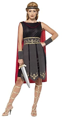 Smiffys Römischer Krieger Kostüm, Schwarz, mit Kleid, befestigtem Umhang, Arm- & Beinstulpen Halloween