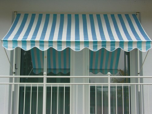 Angerer Freizeitmöbel GmbH Klemmmarkise Standard - Markise für Sonnenschutz - Montage ohne Bohren und Dübeln - ideale Balkonmarkise für Mietwohnungen (Blau-Weiß, 200 cm)