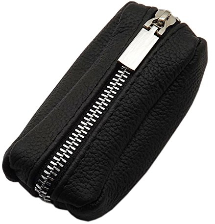 myledershop Große Rindleder Schlüsseltasche/Schlüsseletui/Schlüsselmäppchen mit 2 Reißverschlussfächer in verschiedenen Farben und Designs (Design 1 / Metall-Reißverschluss/Schwarz)