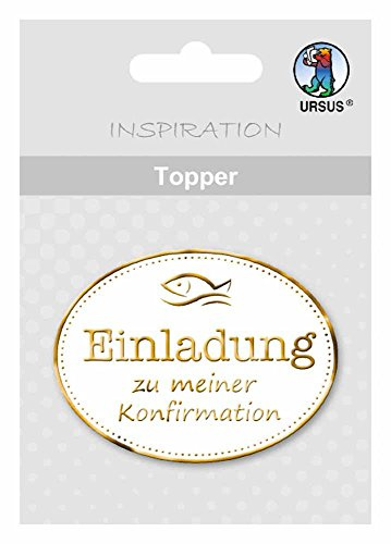 Ursus 56700008 - Topper Einaldung zu meiner Konfirmation, weiß/gold, 8 Stück, ca. 6,5 x 7,6 cm, aus hochwertigen Materialien, mit edlem Perleffekt, Folienveredelt in silber, zum Verzieren von Karten