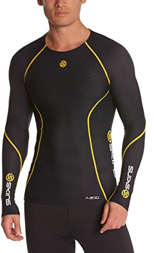 Skins A200 Long Sleeve Men's Compression Top - Black/Yellow, XS