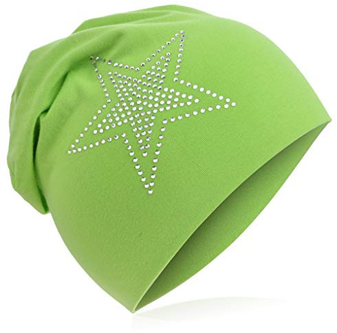 Miobo Kinder Slouch Beanie Mütze,Baumwolle,2Stern-Grün-M