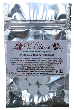 VinClasse Homebrew Wine Making Steriliser - 8 x Tablets - (1 Tablet Makes a 5 Litre Solution)